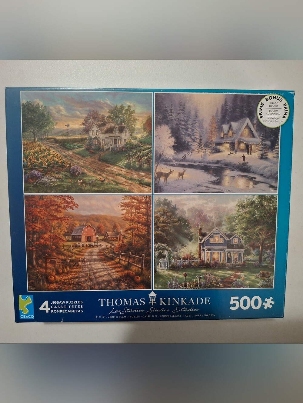 NWOT 4 Thomas Kinkade 500-Piece Jigsaw Puzzle - Scenic Houses Collection